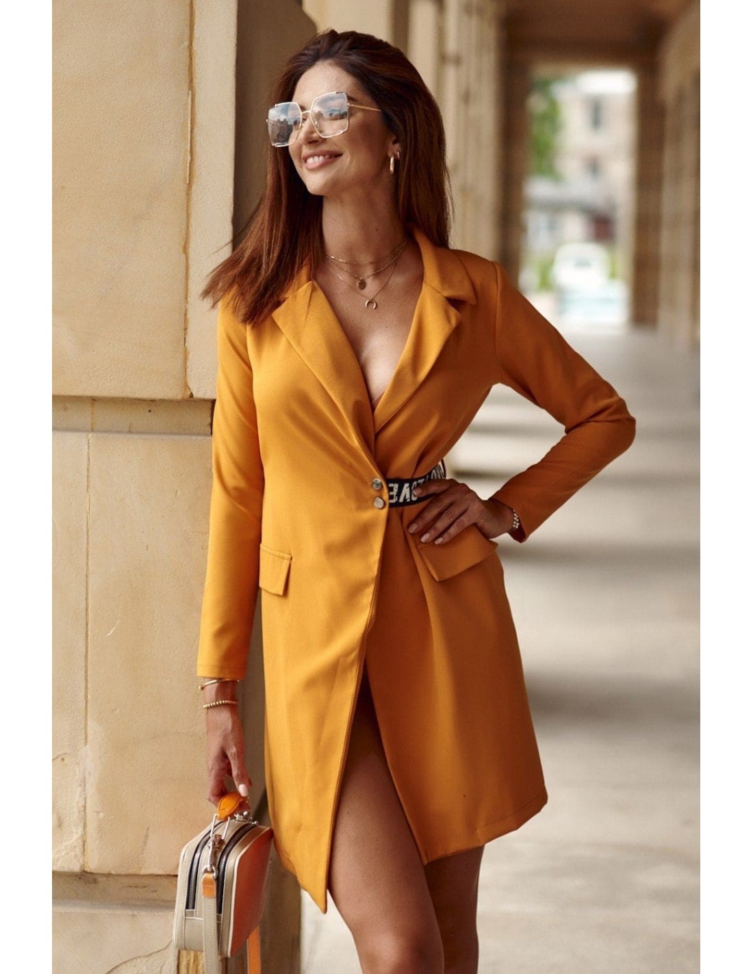 Long mustard jacket dress FG575 - Online store - Boutique